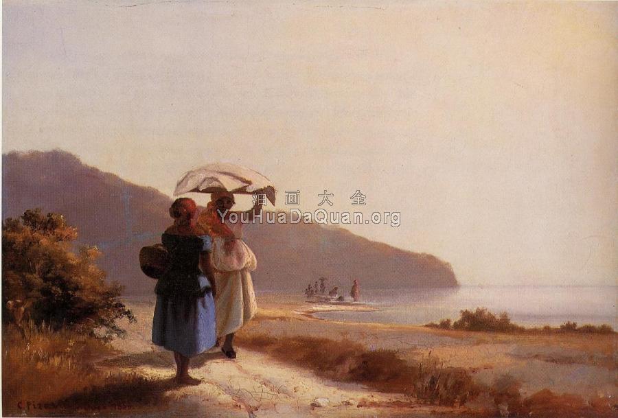 Two Woman Chatting by the Sea, St Thomas - 卡米耶·毕沙罗